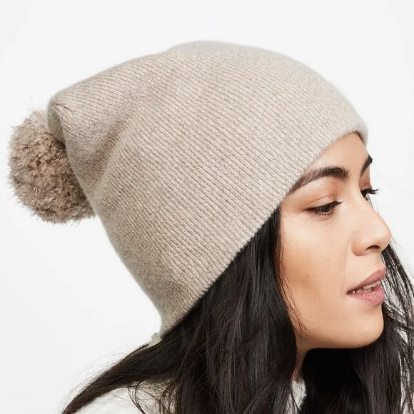 Cashmere Shine Pom Pom Cuffed Beanie Cashmere & Lurex Cuffed Beanie with Faux Pom Pom – Carolyn  main image 2